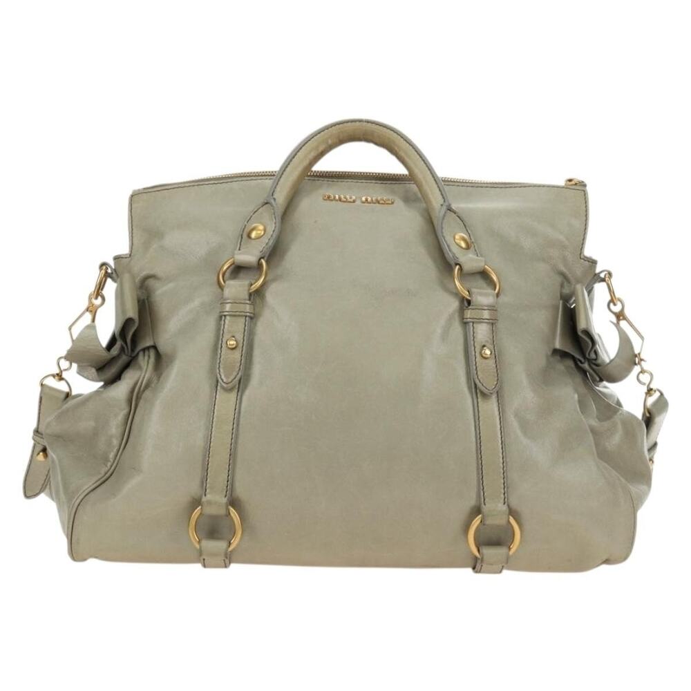 Miu Miu Leather Side Ribbon Handbag Gray